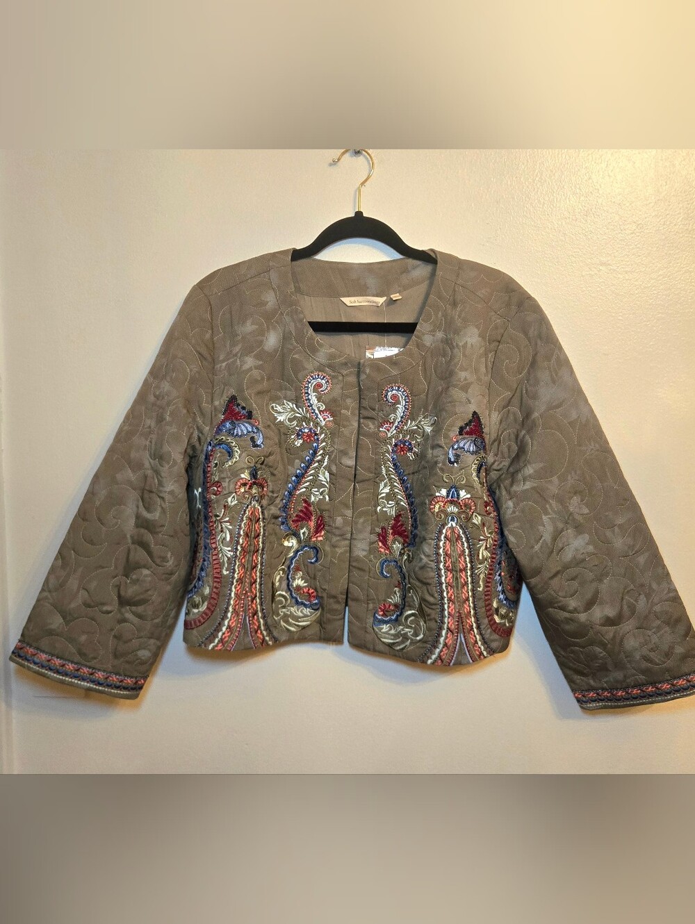 Soft Surroundings D'Oro Quilted Bolero Cropped Jacket Beaded Size XL NWT